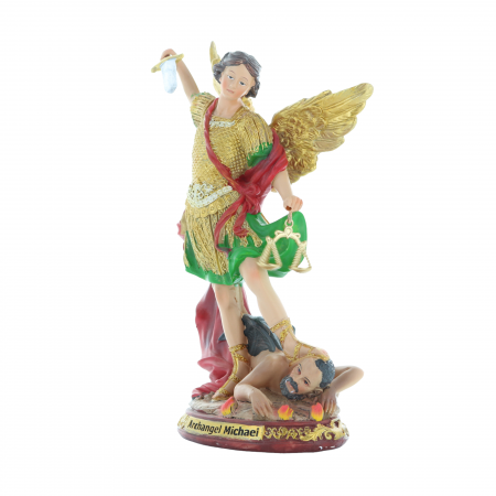 Saint Michael statue in coloured resin 20cm