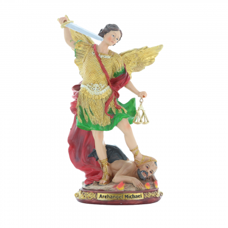 Statue de Saint michel en résine colorée 20cm