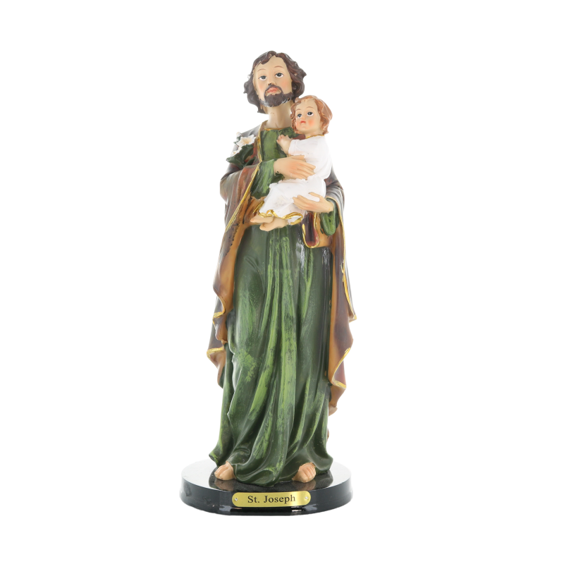 Statue of Saint Joseph with child in coloured resin 31cm