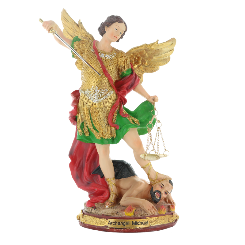 statue de Saint Michel en résine colorée 30cm