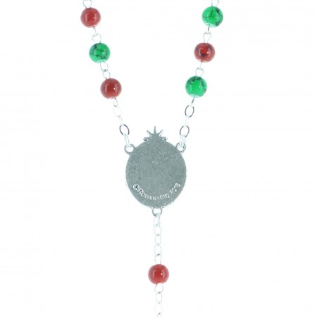 Chapelet de Noel en verre avec grains en hématite rouge et vert