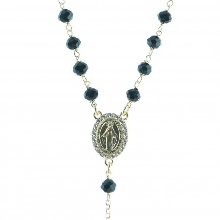 Silver rosary miraculous medal and zircon stones