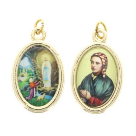 Set di due medaglie d'oro di Bernadette e dell'Apparizione 20 mm