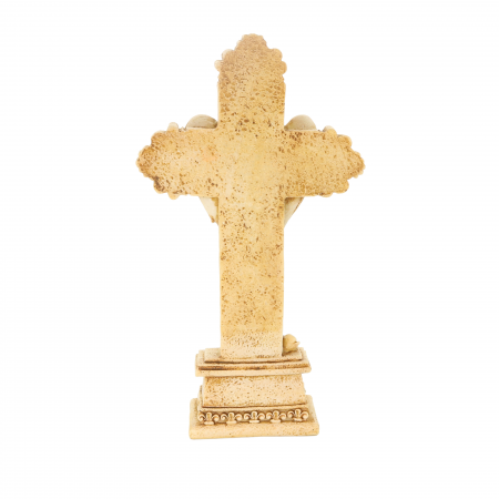 Croix pied avec ange 21cm en pierre et resine beige