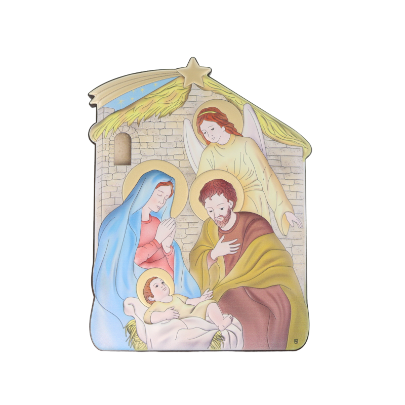 Cadre de la Nativité avec Ange en bois et aluminium 16x21cm