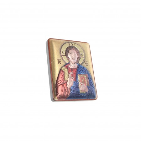 Cadre religieux de pantocrate en bois et argent 5x7cm