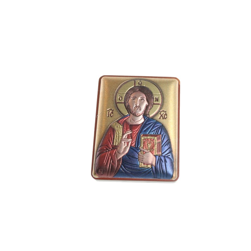 Christ Pantocrator Religious frame on gilded metal plate 5x7cm