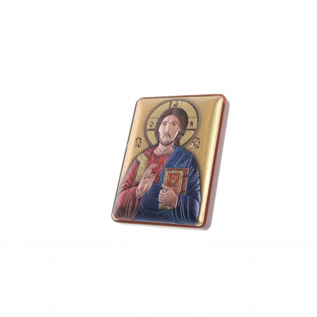 Cadre religieux de pantocrate en bois et argent 5x7cm
