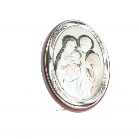 Cadre ovale de la Sainte Famille en bois et argent 11cm