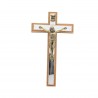 Croce di Cristo in bronzo e legno su sfondo a specchio 12 cm