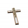 Cross of Christ in bronze and wood on mirror background 12cm