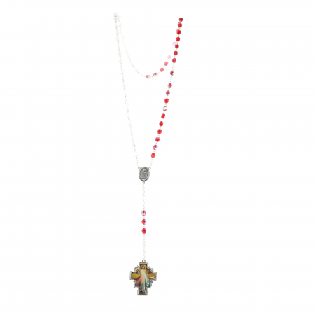 Glass rosary of Mercy and Saint Faustina medal with box