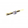 Gold tie clip with Our Lady of Lourdes crest