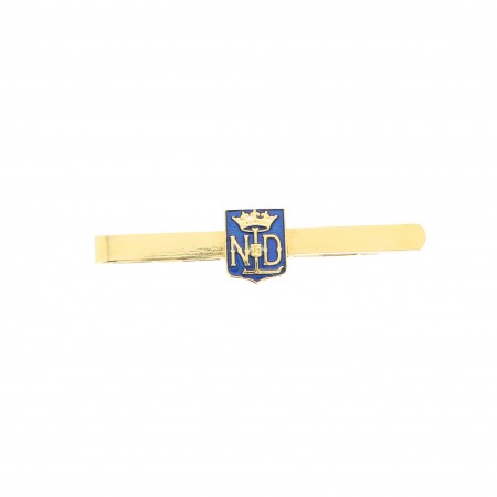 Gold tie clip with Our Lady of Lourdes crest