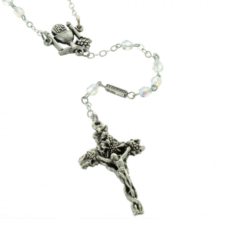 Communion Rosary crystal glass beads