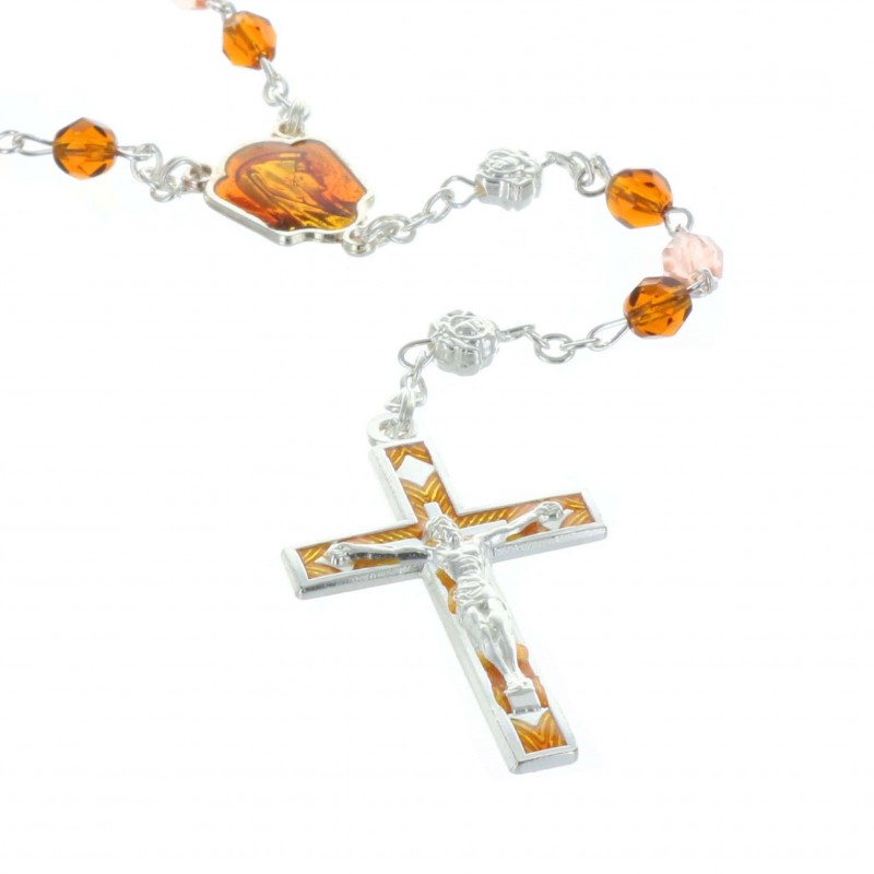 Crystal glass Lourdes rosary with rose shaped paters