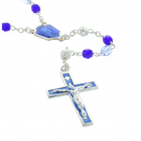Crystal glass Lourdes rosary with rose shaped paters