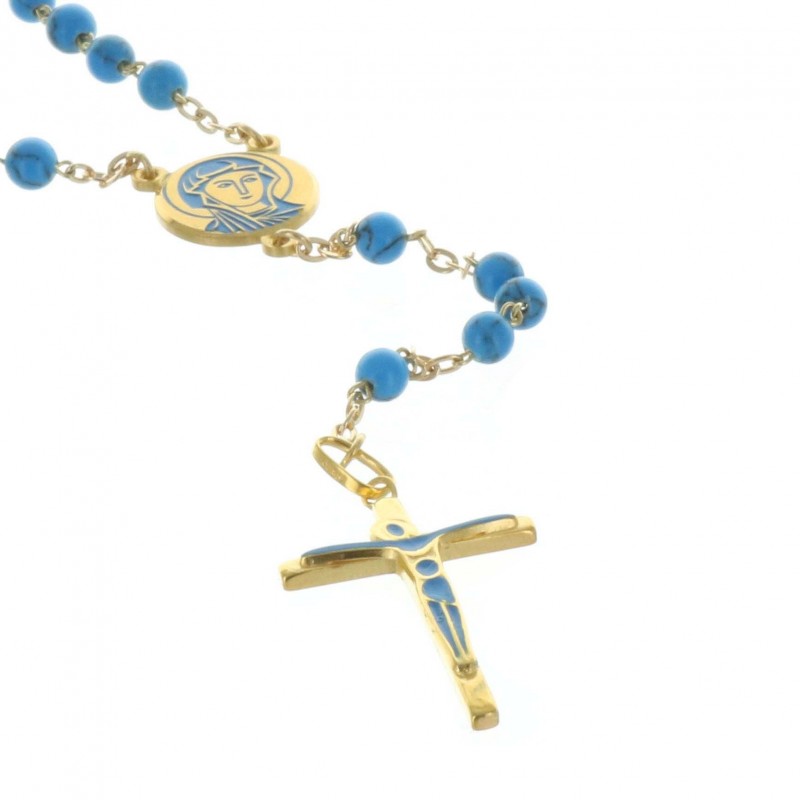 Chapelet de Lourdes stellor turquoise et croix Plaqué Or
