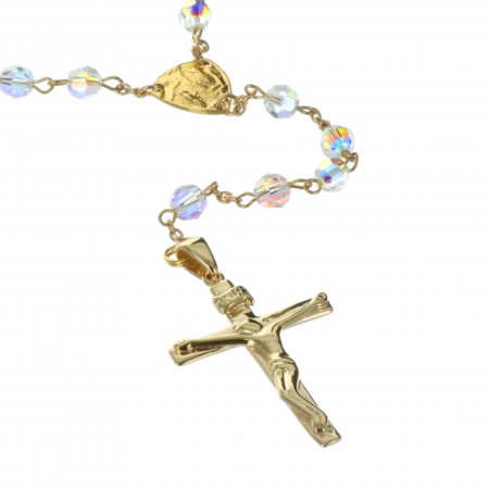 Rosario di Lourdes placcato in oro con perline di cristallo Swarovski 5mm