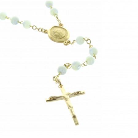 Mother of Pearl Lourdes rosary with a golden cross