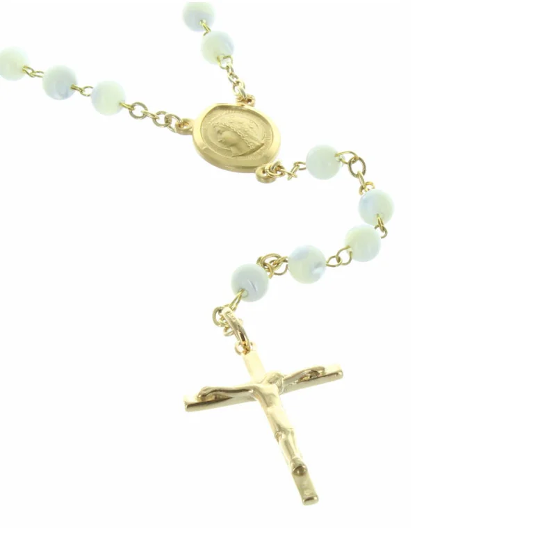 Chapelet de Lourdes en Nacre avec une croix dorée Chapelet de Lourdes en Nacre avec une croix dorée