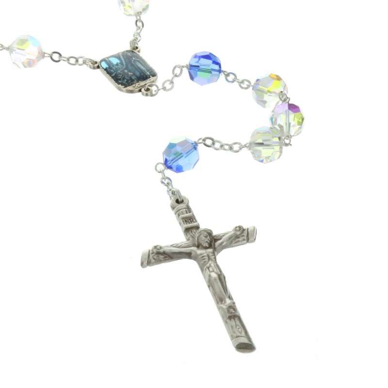 Lourdes siver rosary with 9mm Swarovski crystal beads