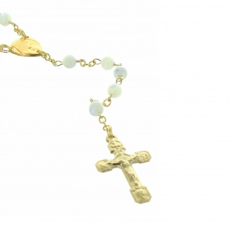 Rosary of Our Lady of Wisdom Mother of Pearl beads with a Lourdes cross