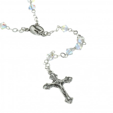 Lourdes silver rosary with 5mm colored Swarovski crystal beads