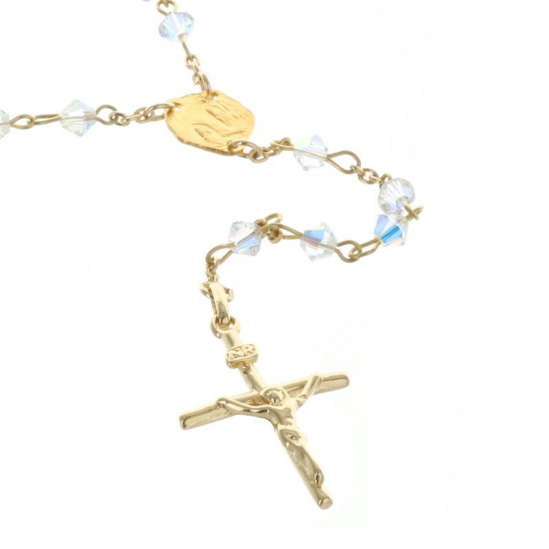 Rosario di Lourdes placcato in oro con perline di cristallo Swarovski