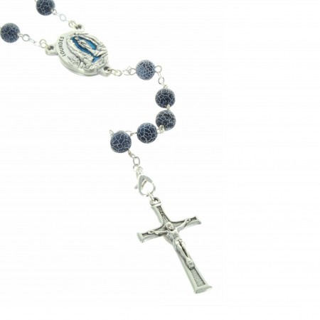 Chapelet de Lourdes en pierres d'Agathe givrées et coeur eau de Lourdes