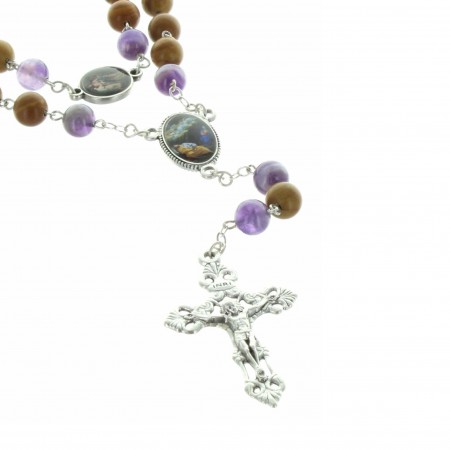 Saint Joseph rosary with wood and amethyst beads