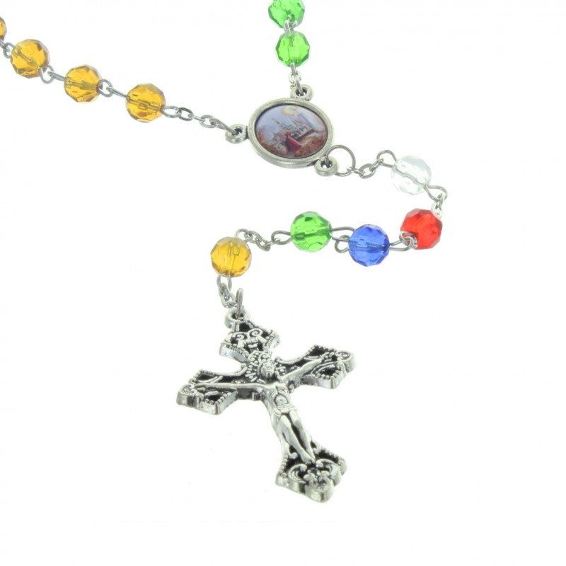 Glass Mission rosary with a Lourdes centerpiece