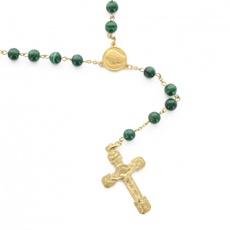 Gold-plated rosary with malachite stone grains