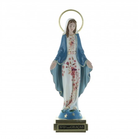Statua della Madonna Miracolosa con abito a fiori e manto blu16 cm