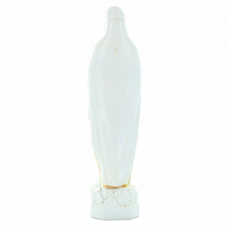 Statua di Nostra Signora di Lourdes bianca con un velo dorato