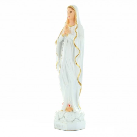 Statua di Nostra Signora di Lourdes bianca con un velo dorato