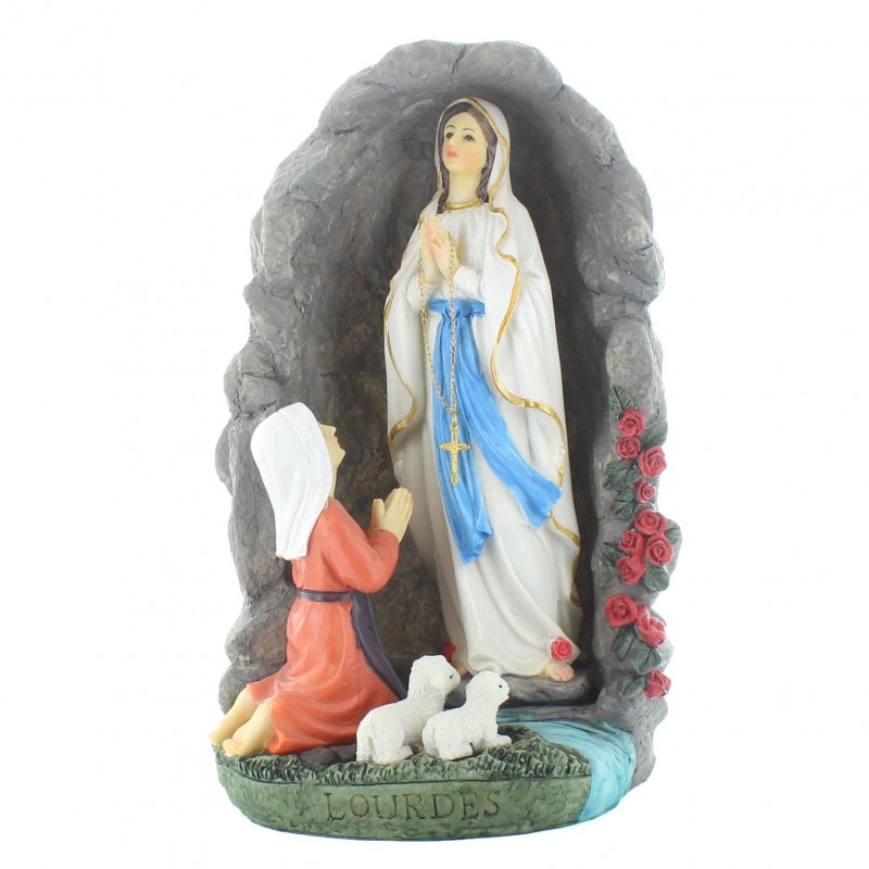 Grotta in resina con apparizione di Lourdes con rosario 22 cm
