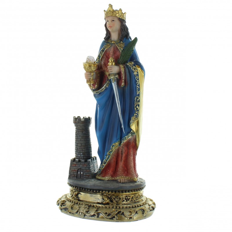Statue Sainte Barbara en résine colorée 20 cm