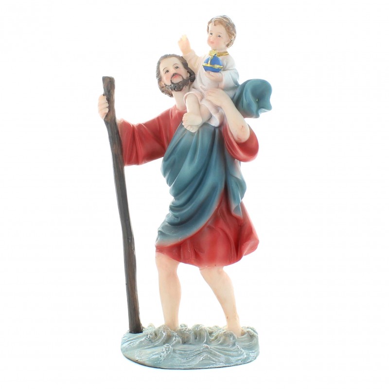 Statue de Saint Christophe colorée | Résine | 20cm