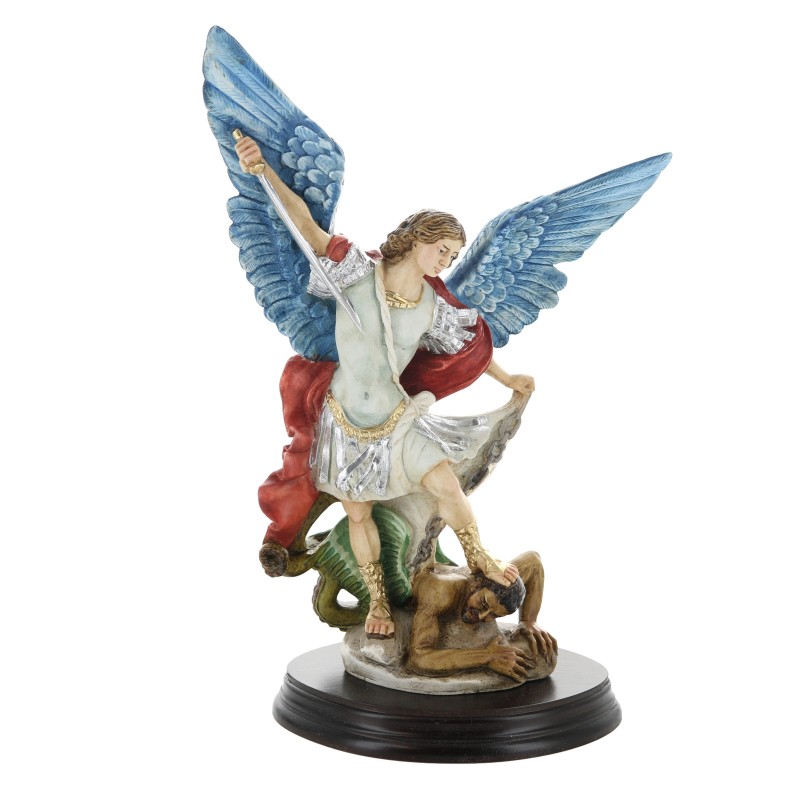 Statua di San Michele contro il diavolo 20 cm in resina colorata