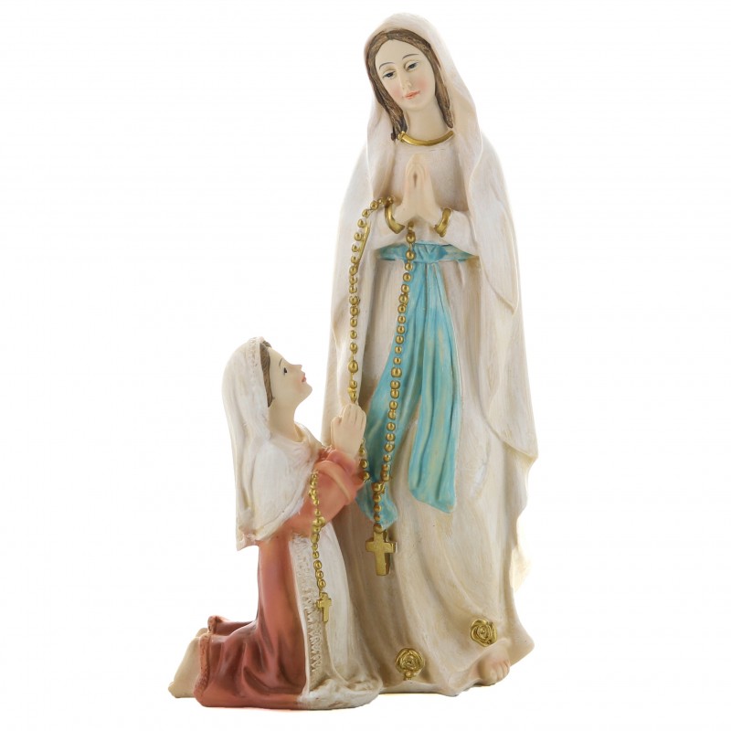 Statua dell'Apparizione di Lourdes in resina colorata 20 cm