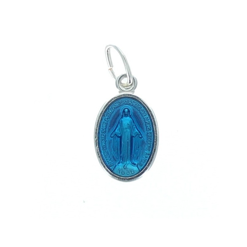 Medaglia d'argento smaltata blu a due facce della Vergine Maria