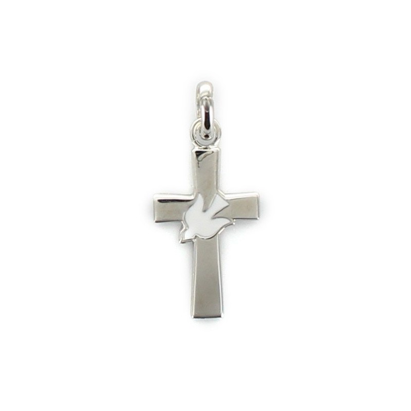 Silver cross with white dove inlay 2,5 cm