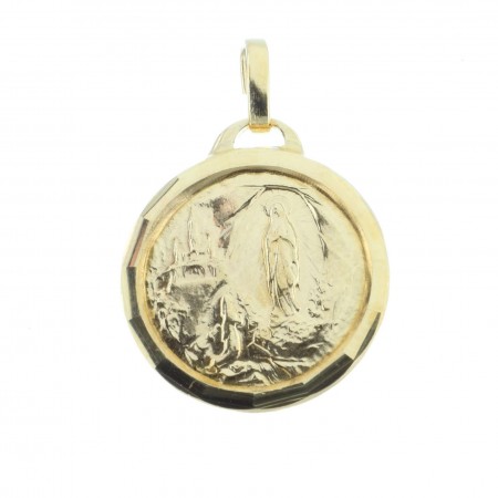 Medaglia metallo dorato Apparizione di Lourdes e acqua di Lourdes