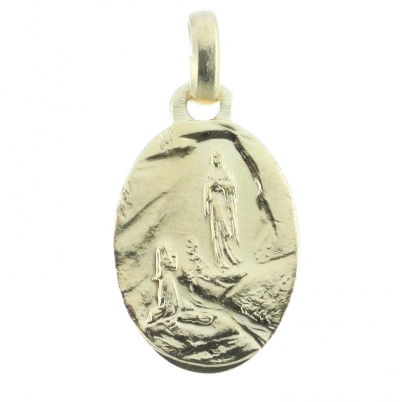 Médaille métal doré de l'Apparition de Lourdes en boite