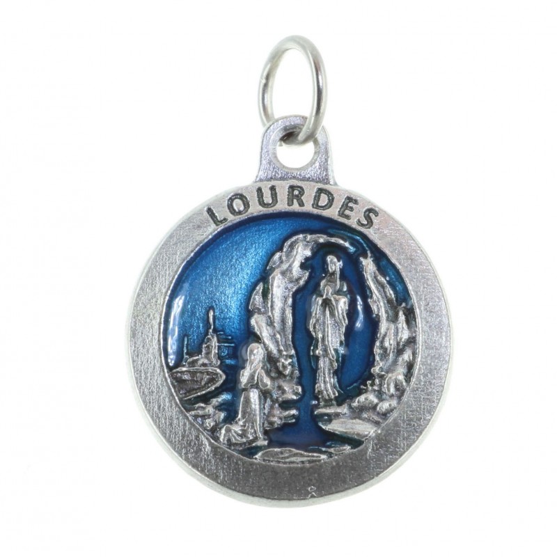 Médaille métal de l'Apparition de Lourdes et portrait de Bernadette.