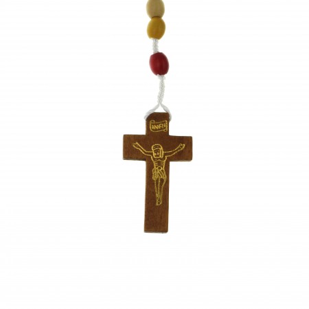 Rosario missionario in legno con grani ovali colorati