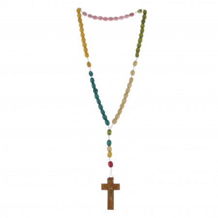 Rosario missionario in legno con grani ovali colorati