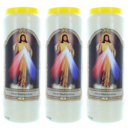 Set di 3 candele da novena Cristo Misericordioso 17,5 cm