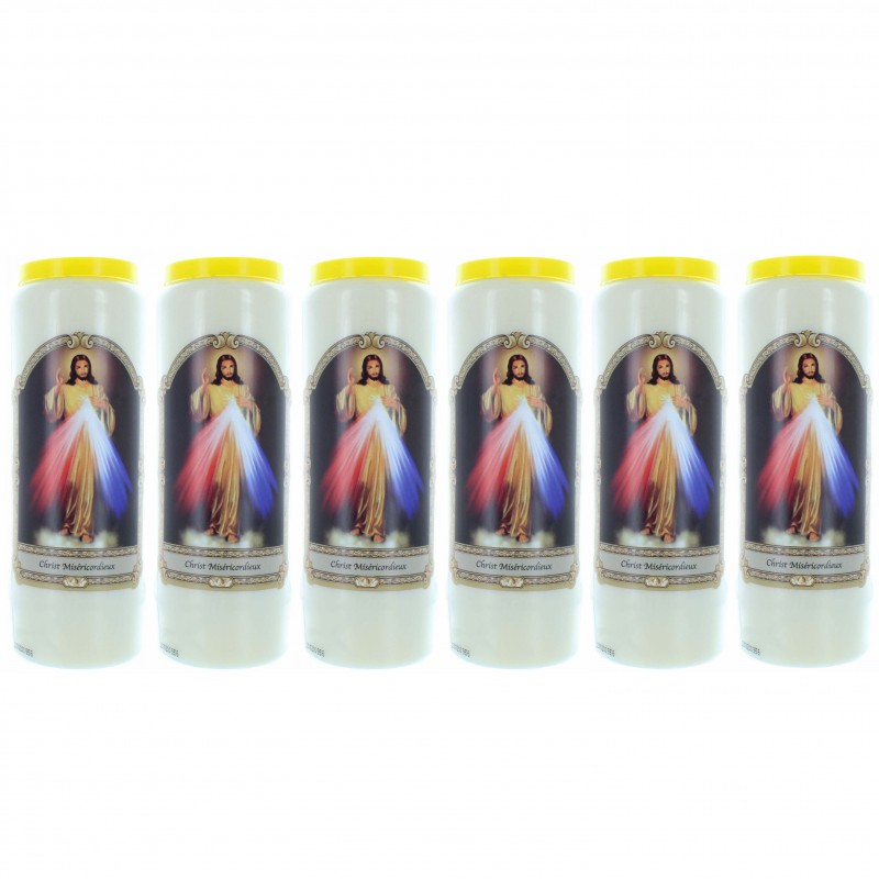 Set di 6 candele da novena Cristo Misericordioso 17,5 cm